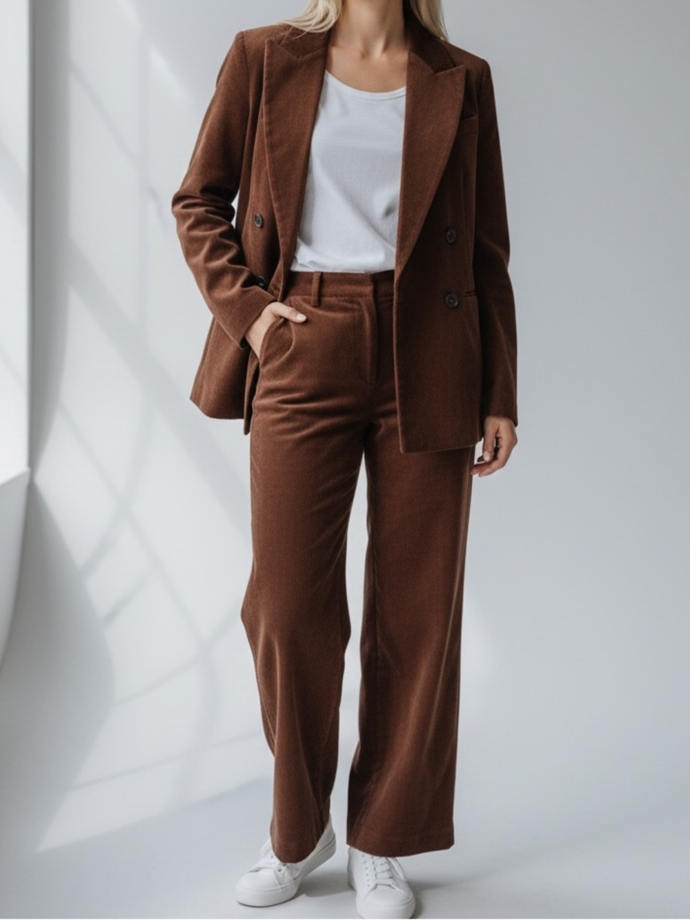 ARGENT Women’s two piece pant suit xs brown suit oversized wide leg corduroy